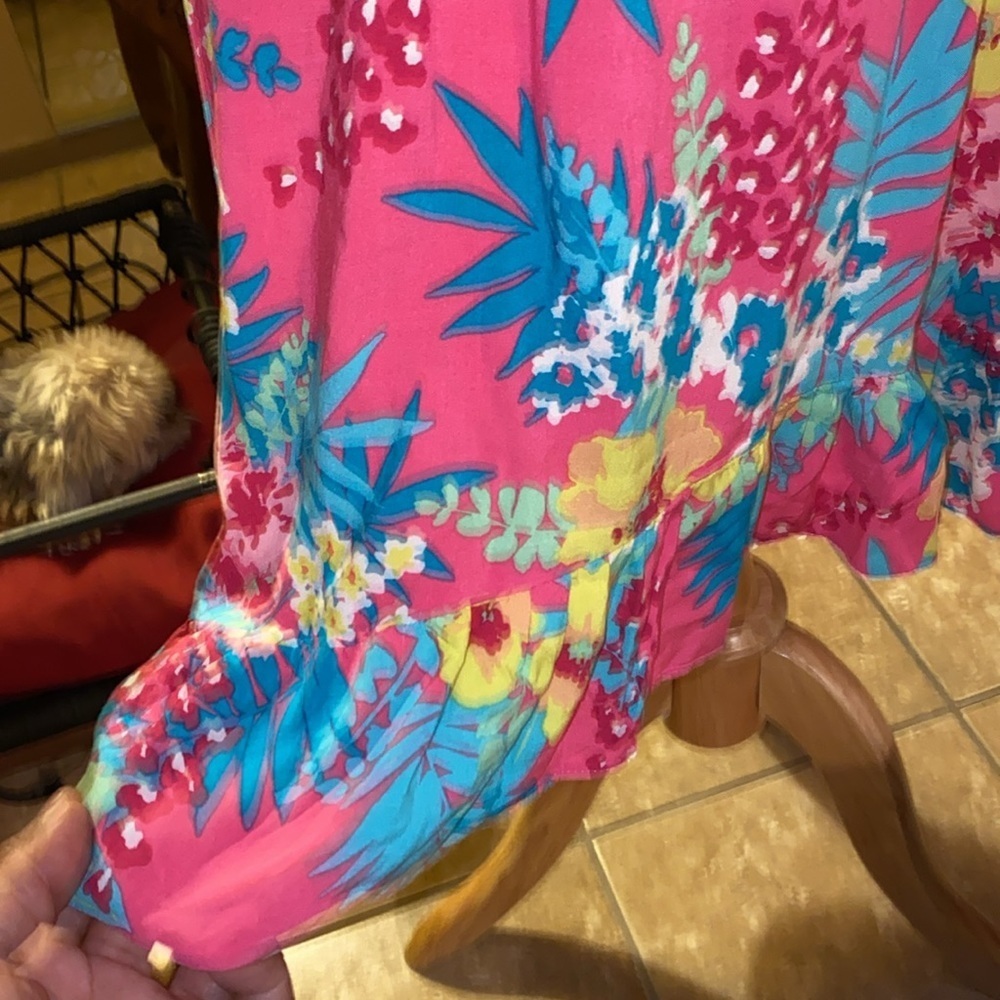 Cherokee girls Kid Floral Summer Pink Dress Ruffle Hem Size XL 14/16 - Picture 3 of 6